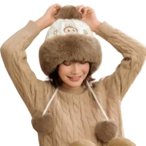 LABUBU Warm Fluffy Holiday Series – Plush Hat Wearing View