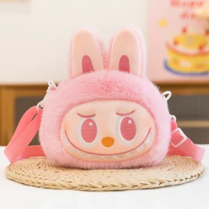 Labubu Plush Shoulder Bag Solid Pink – Big Into Energy Series Front View