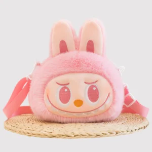 Labubu Plush Shoulder Bag Solid Pink – Big Into Energy Series Front View